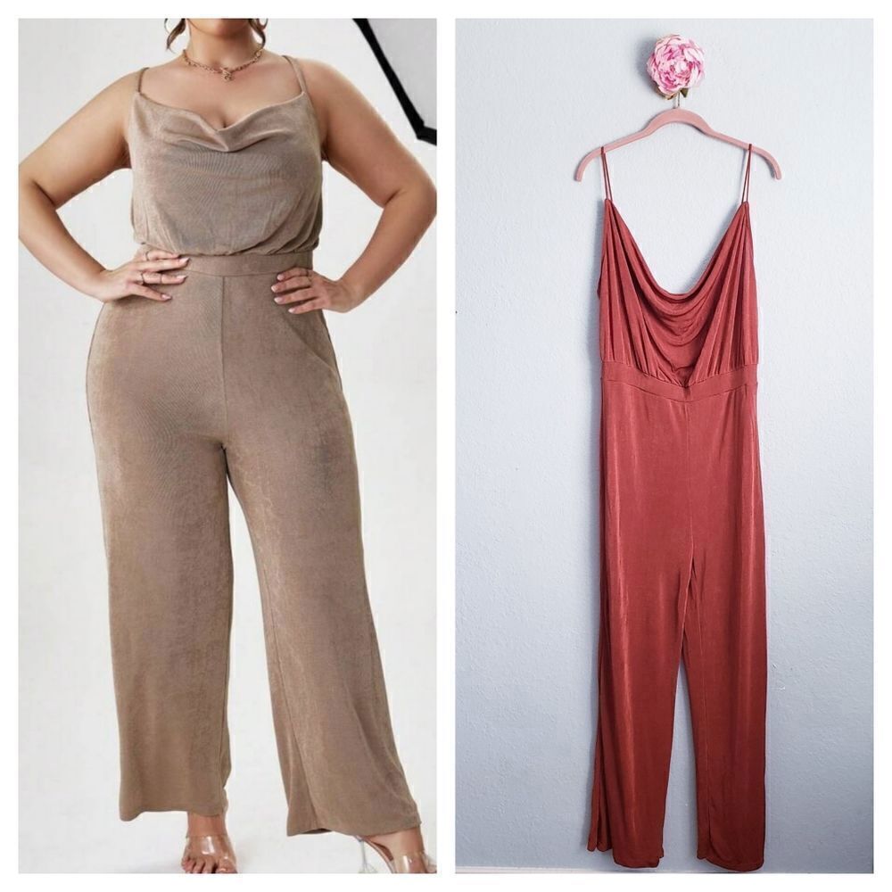 SHEIN Rust Draped Front Cami Jumpsuit